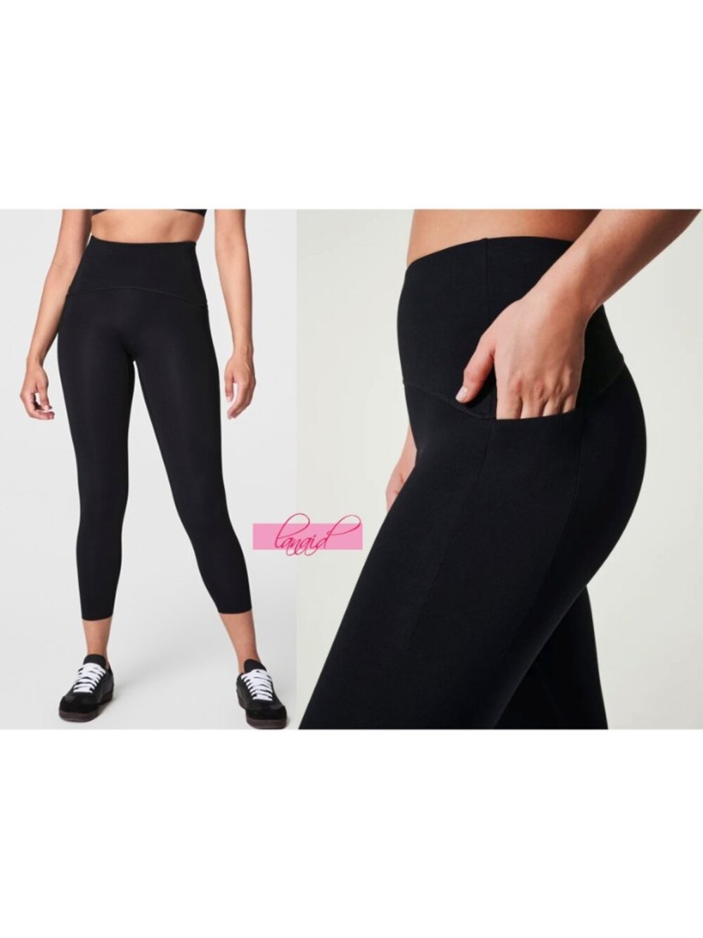 Spanx Booty Boost Side Pockets 7/8 Leggings Very Black High-Rise Waist Shapewear